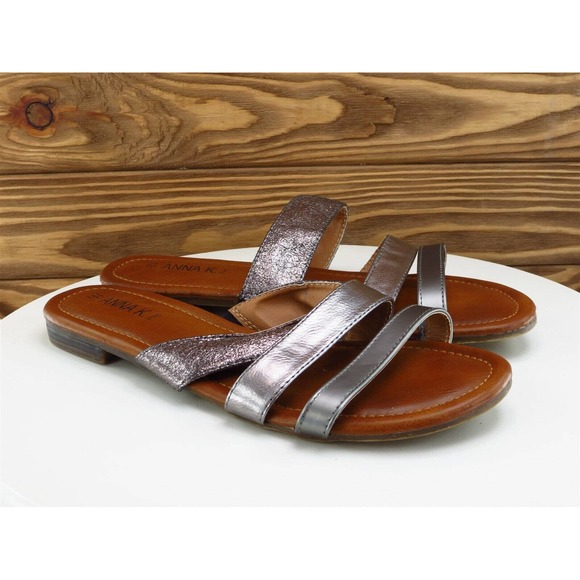 Anna K. Size 41 M Women Sandal Slide Silver‎ Synthetic - Picture 4 of 10
